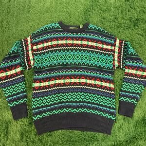 80s Marc Lewis Asymetric Green | Blue Cotton Knit Sweater Sz Large VTG